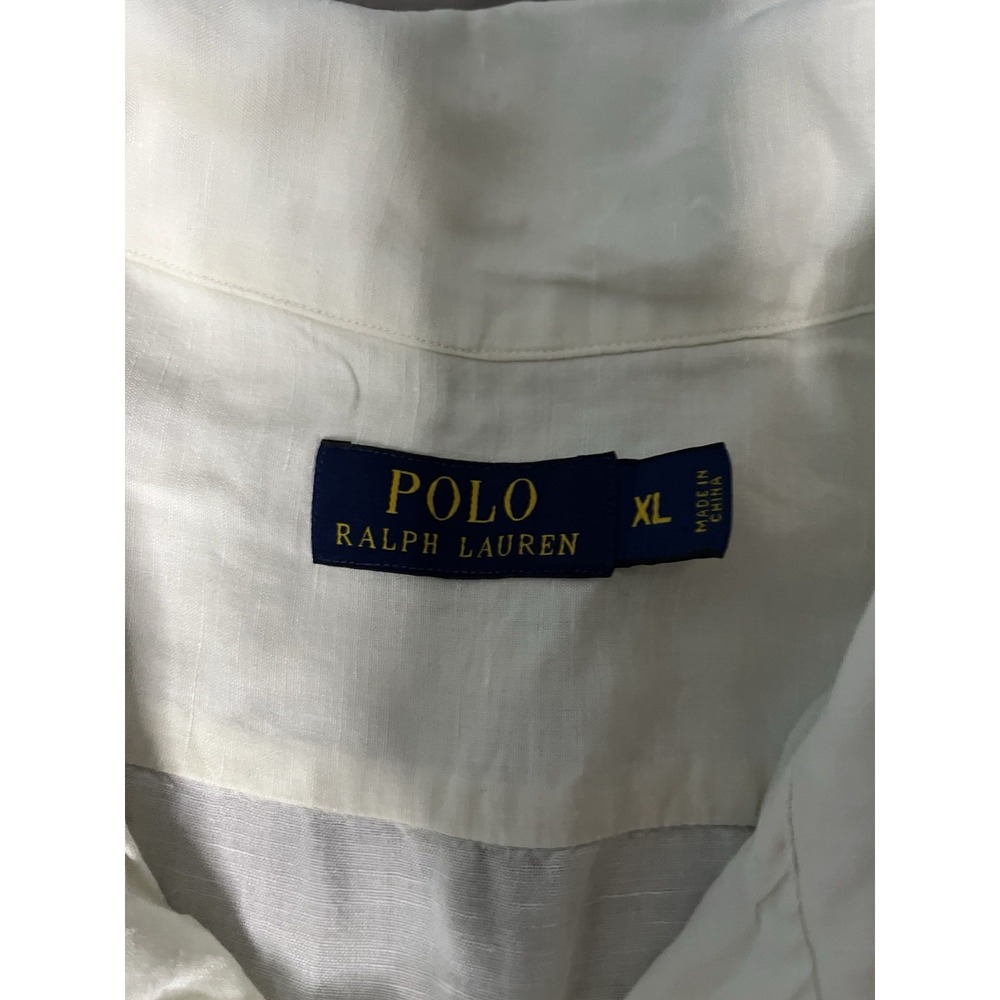 Polo Ralph Lauren Linen Silk Shirt Men's Size XL White Short Sleeve Button Up - Picture 2 of 7